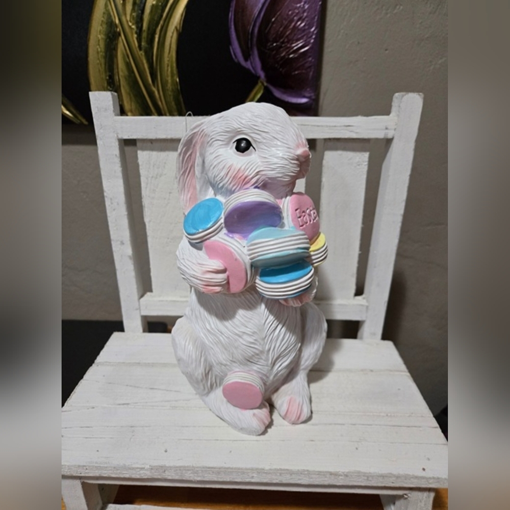 Easter Bunny Holding Pastel Macarons